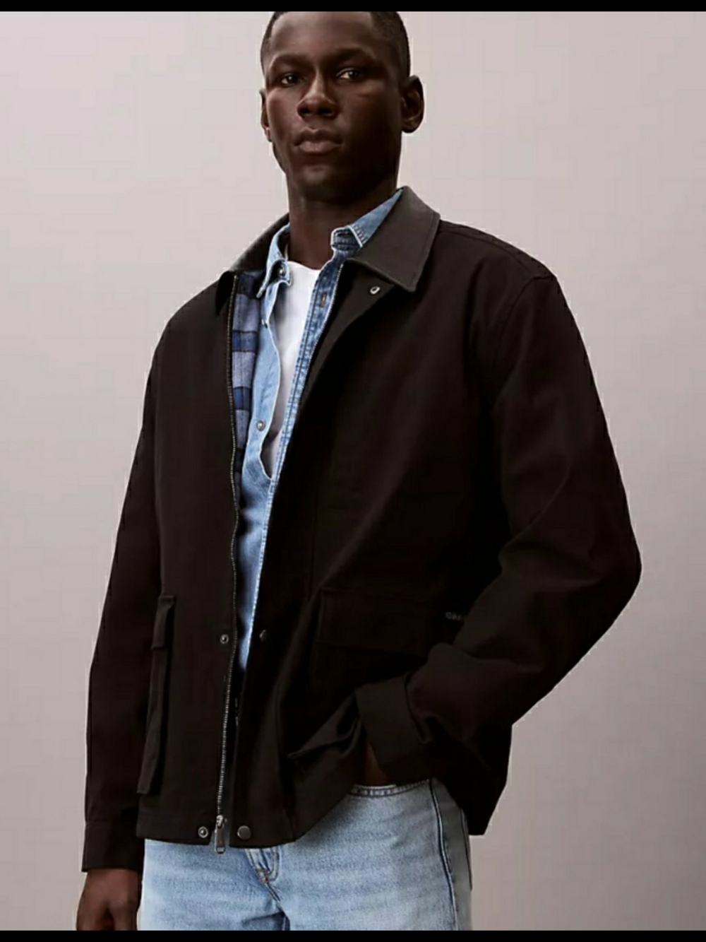 Calvin Klein Men's Cotton Stretch Relaxed Barn Jacket Color BLACK Size L LARGE